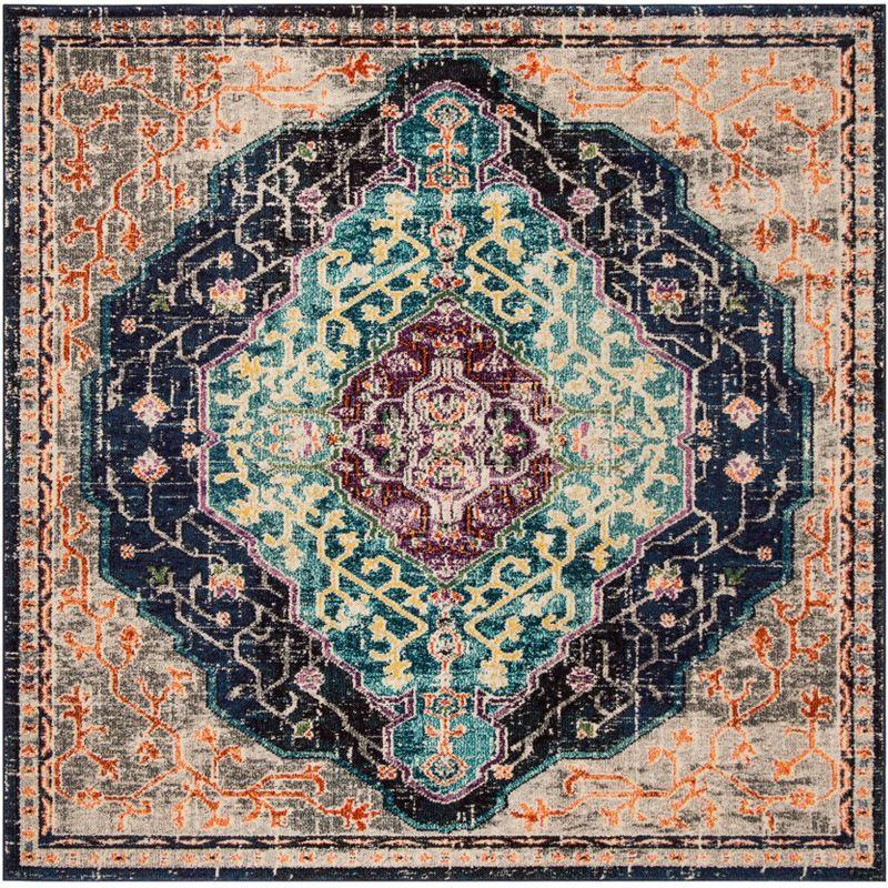 Monaco MNC249 Power Loomed Area Rug - Black/Blue - 6'7"x6'7" - Safavieh.