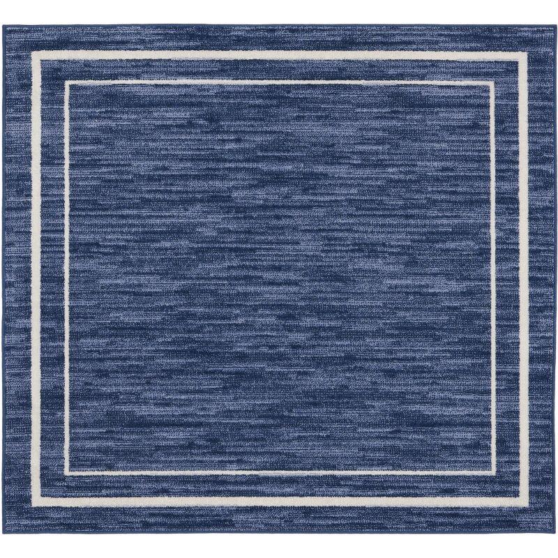 Navy/Ivory Synthetic 5' Square Indoor/Outdoor Easy-Care Rug