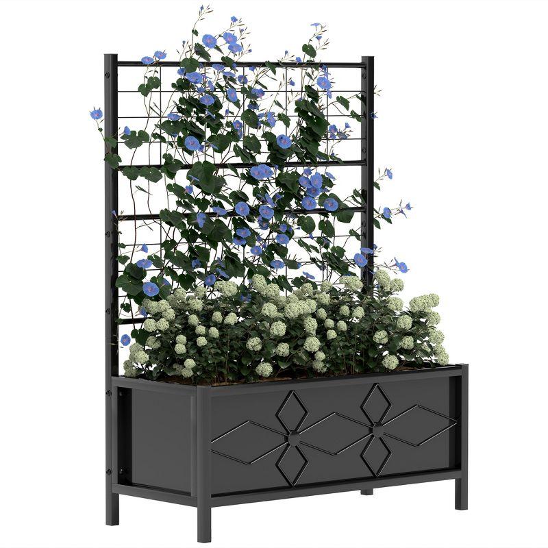 Black Galvanized Steel Raised Garden Bed with Trellis