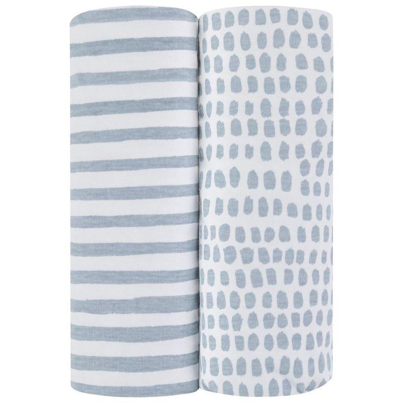 Ely's & Co. Baby Waterproof Changing Pad Cover - Cradle Sheet  100% Combed Jersey Cotton Misty Blue Splash & Stripes 2 Pack