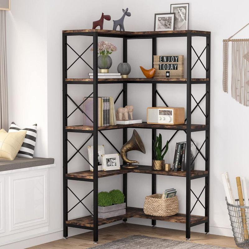 Hommoo 5-Shelf Corner Bookshelf, 65.7" Corner  Bookcase