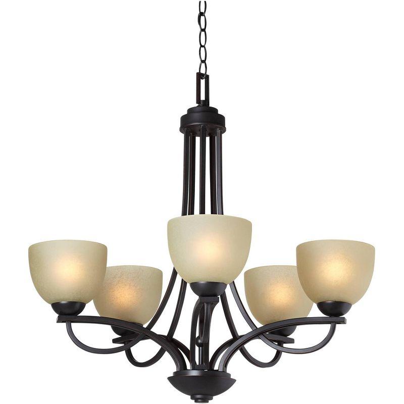 Franklin Iron Works Italian Bronze Pendant Chandelier Lighting Fixture 26" Wide Modern Antique Amber Glass 5-Light for Dining Room Kitchen Island Home
