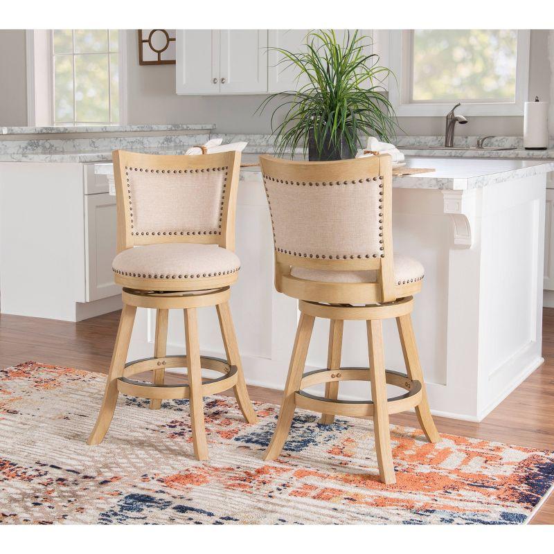 Tift Buff Nailhead Swivel Counter Height Barstool Gray - Linon: Solid Wood, Beige Linen Upholstery