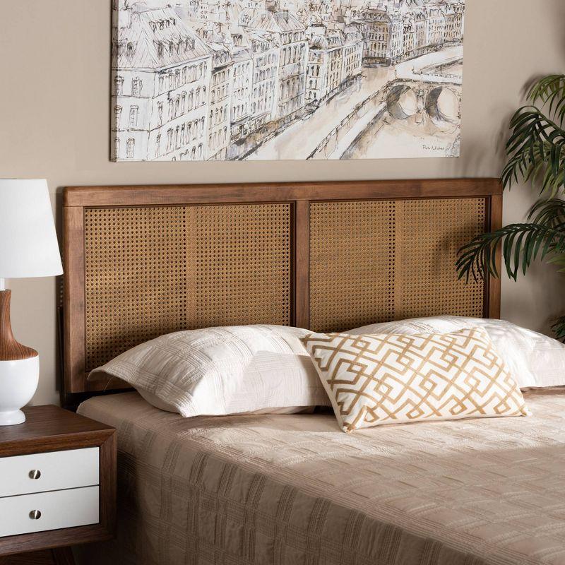 Full Gilbert Wood and Synthetic Rattan Headboard Walnut - Baxton Studio: Bed Frame Mounted, 50" Height