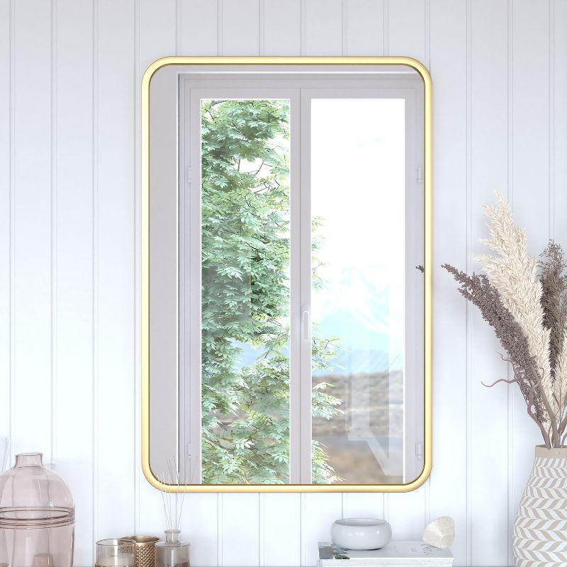 Flash Furniture Jada Decorative Wall Mirror - Rounded Corners, Bathroom & Living Room Glass Mirror Hangs Horizontal Or Vertical