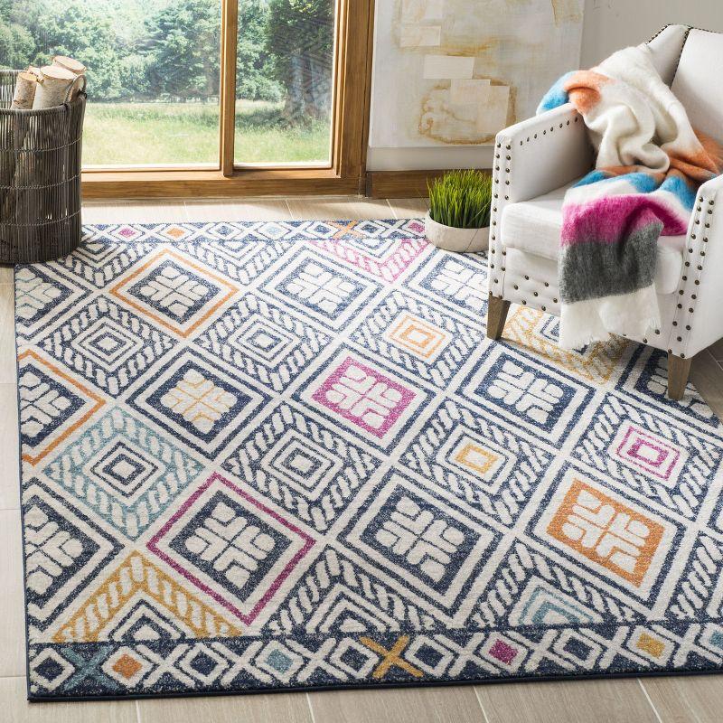 Ivory and Multicolor Geometric Bohemian Area Rug