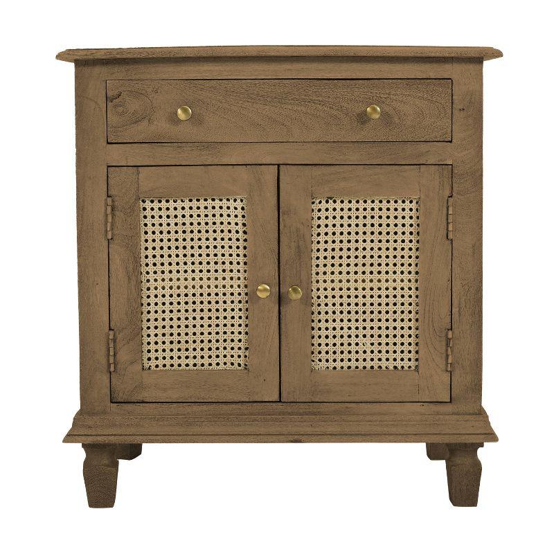 The Urban Port 30" Nightstand Table Rattan Cabinet Doors and Drawer Fronts Sandblasted Brown Mango Wood Brown