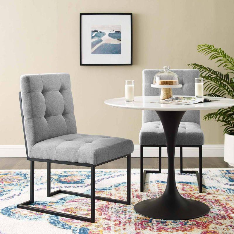 Set of 2 Privy Stainless Steel Upholstered Fabric Dining Chairs Black/Light Gray - Modway: Geometric Base, No Assembly Required