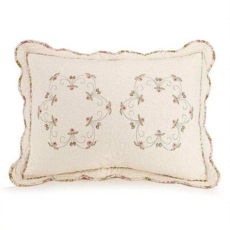 Charming Rosebud Embroidered Cotton Quilt Set - Full Size, Pink