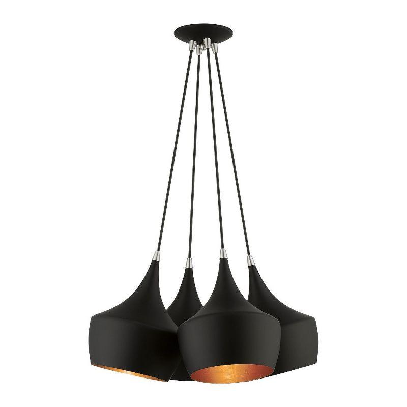 Waldorf 4-Light Teardrop Cluster Pendant Black with Gold Interior