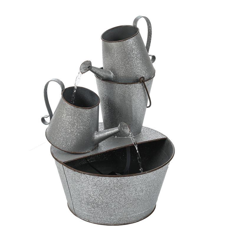 LuxenHome Farmhouse Rustic Metal Pitcher Outdoor Fountain Silver