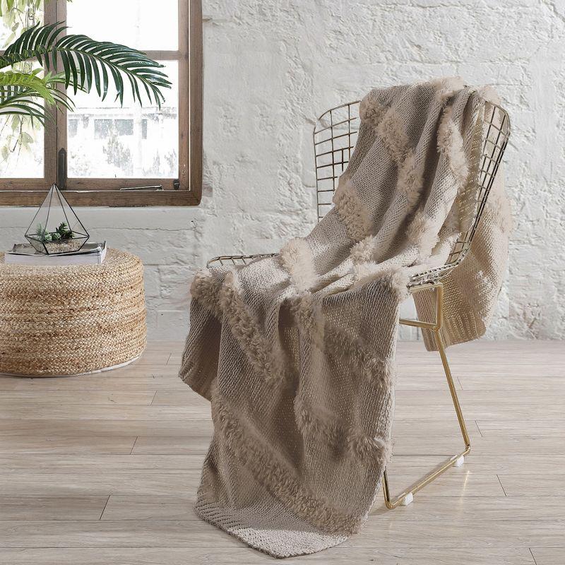 Farrah Beige Acrylic Faux Fur Reversible Throw, 50" x 60"