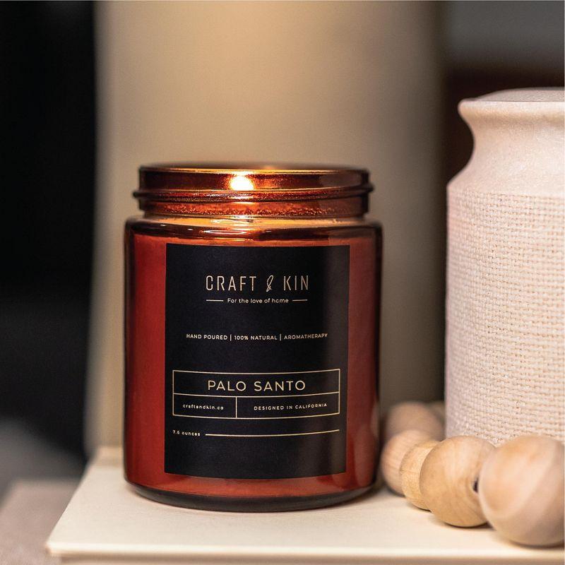 Craft & Kin Wood Wick, All-Natural Soy Aromatherapy Candle in Amber Glass Jar