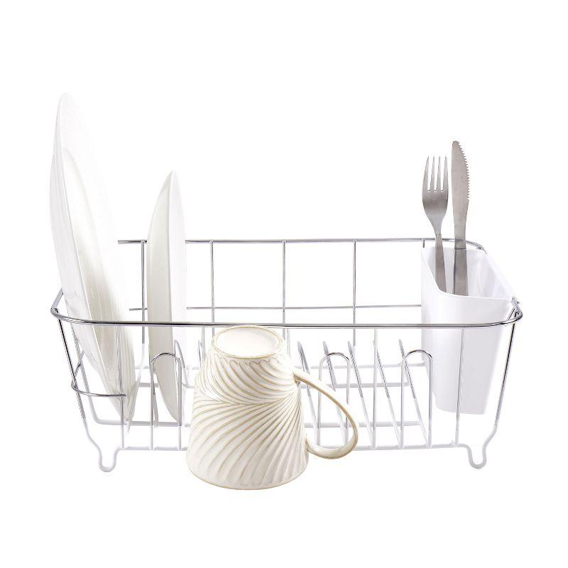 Sweet Home Collection Chrome Plated Steel 2-Piece Compact Dish Drainer with Utensil Caddy