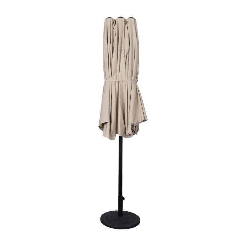 Emma and Oliver 15 FT Weather and Water-Resistant Triple Head Patio Umbrella with Crank Handle and Easy Lift in Tan