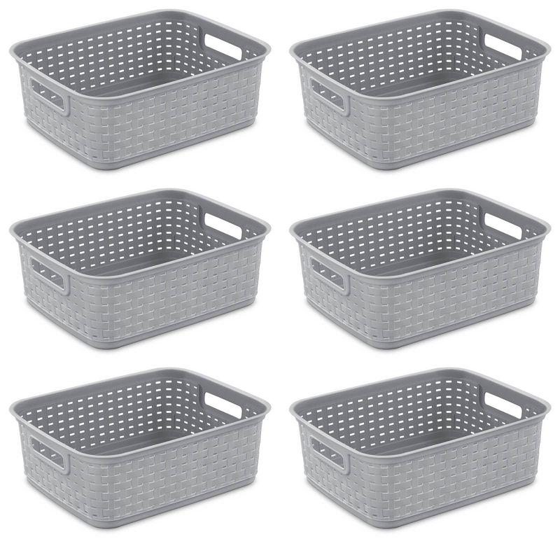 Sterilite Sterilite Short Weave Basket, Decorative Storage Bin, Organize the Closet, Bathroom or Classroom (Set of 6)