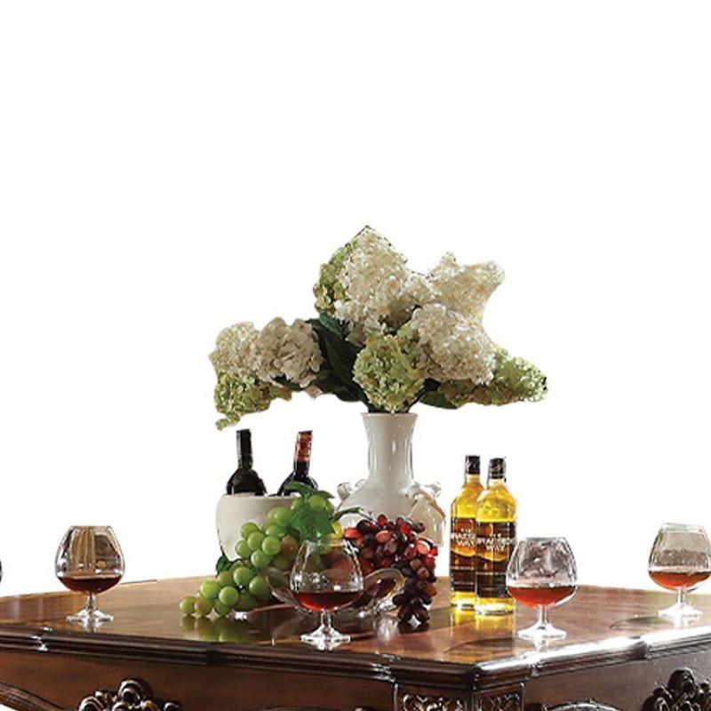 54" Vendome Accent Table Cherry Finish - Acme Furniture: Square, Turned Wood Legs, Floral Motifs