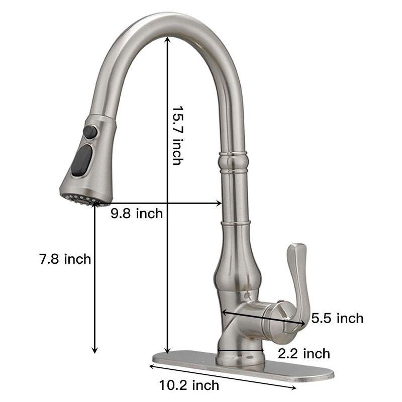 Brushed Nickel Single Handle Pull-Down Kitchen Faucet with Deck Plate