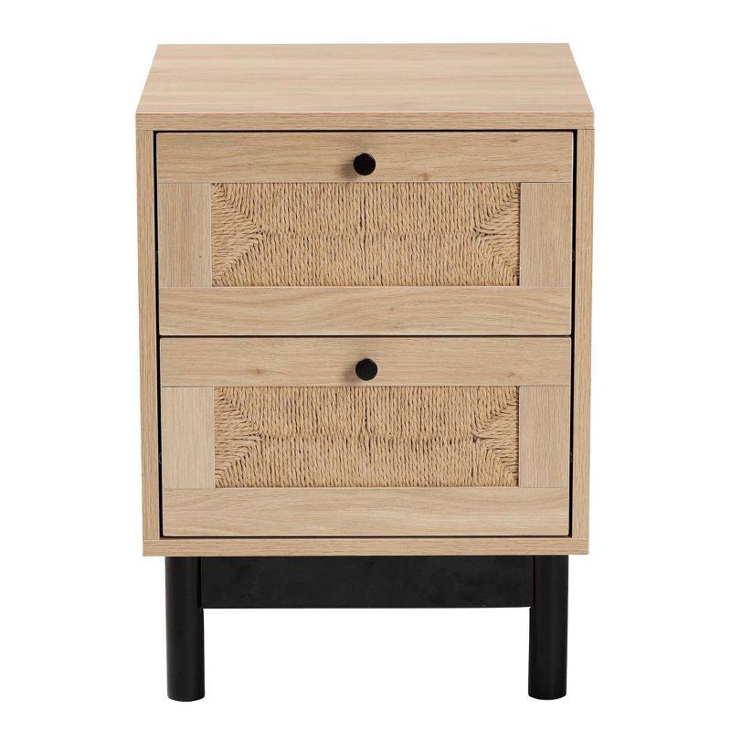 Baxton Studio Cherelle 2 Drawer End Table Light Brown/Black:Nightstand, Particle Board Construction