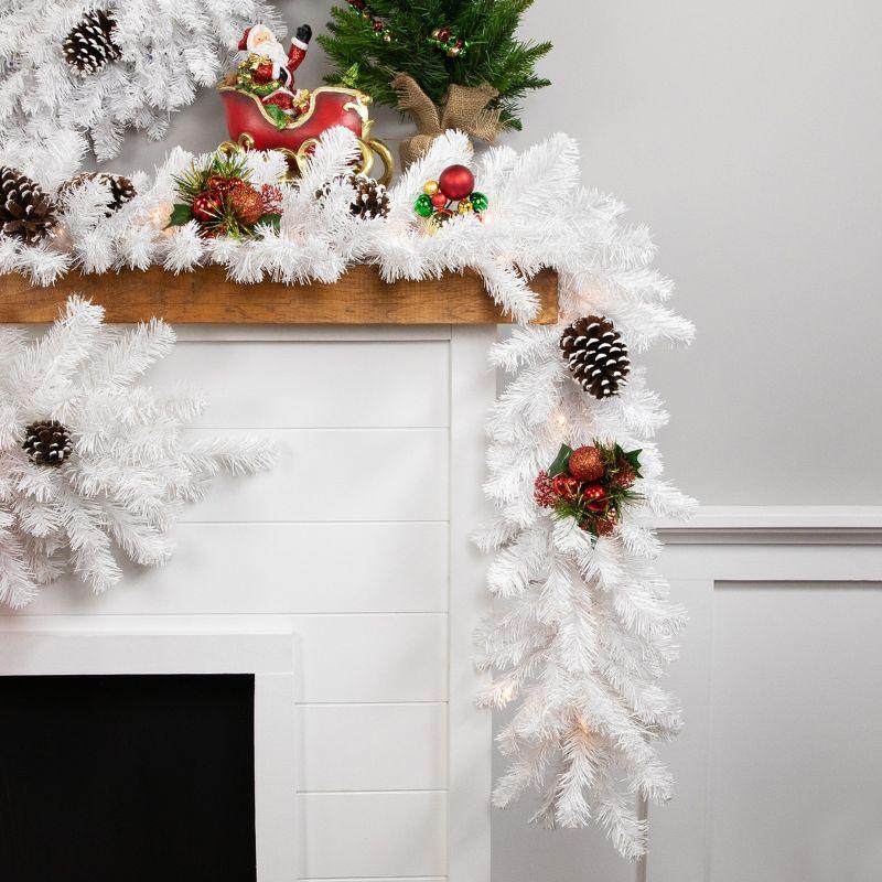 9' White Pre-Lit Snowy Pine Christmas Garland with Clear Lights