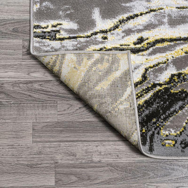2'x10' Swirl Marbled Abstract, Black/Yellow - JONATHAN Y