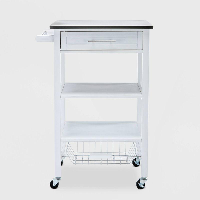 Hennington White-Wash Rectangular Kitchen Cart with Stainless Steel Top