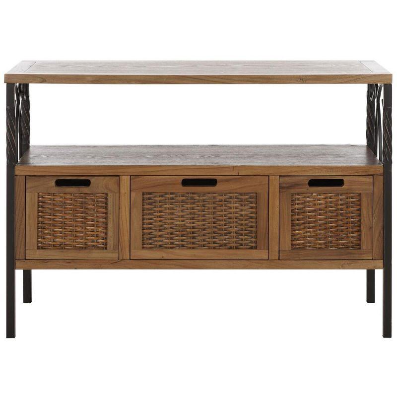 Transitional Joshua Oak 3-Drawer Console Table with Twisted Metal Frame