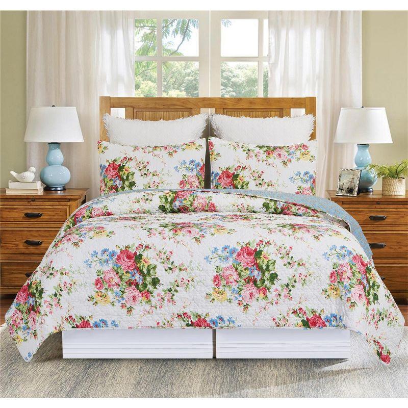 C&F Home Cottage Rose Spring Floral Cotton Quilt Set  - Reversible and Machine Washable