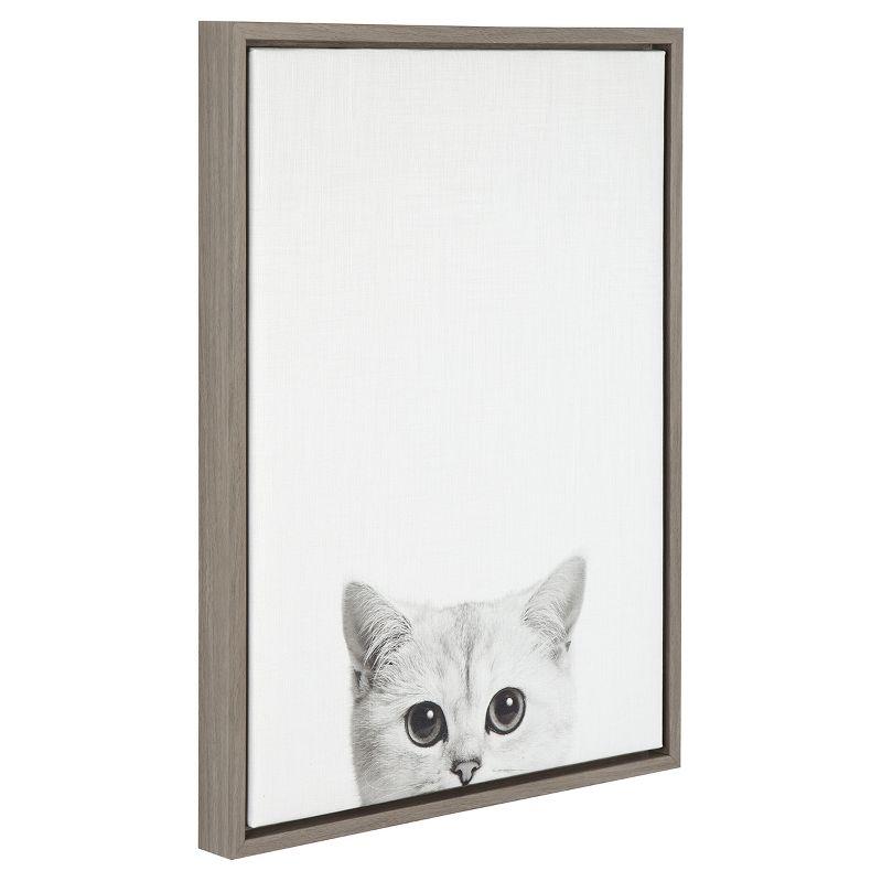 24" x 18" Kitty Framed Kids' Canvas Art Gray - Uniek: Playroom Wall Art, Animal Photograph, Vertical Frame