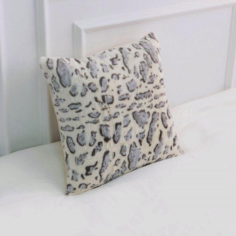 Set of 2 Gray Faux Fur Leopard Print Throw Pillows