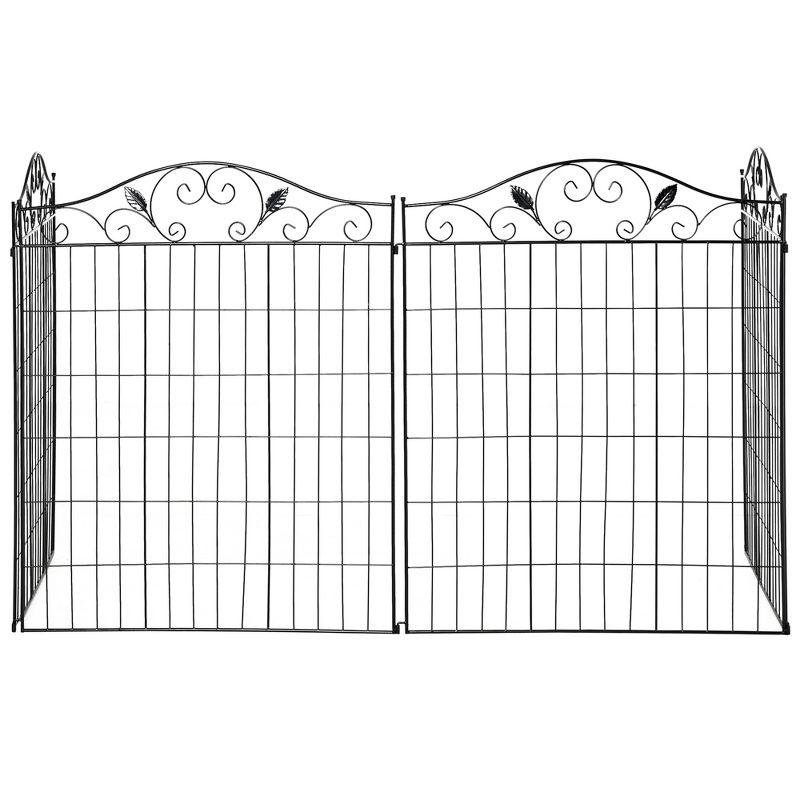 Outsunny Garden Decorative Fence Panel, 4 Pack, 44 x 36-Inch, Linear Length 12 Feet, Steel Border Folding Fence for Garden Landscaping