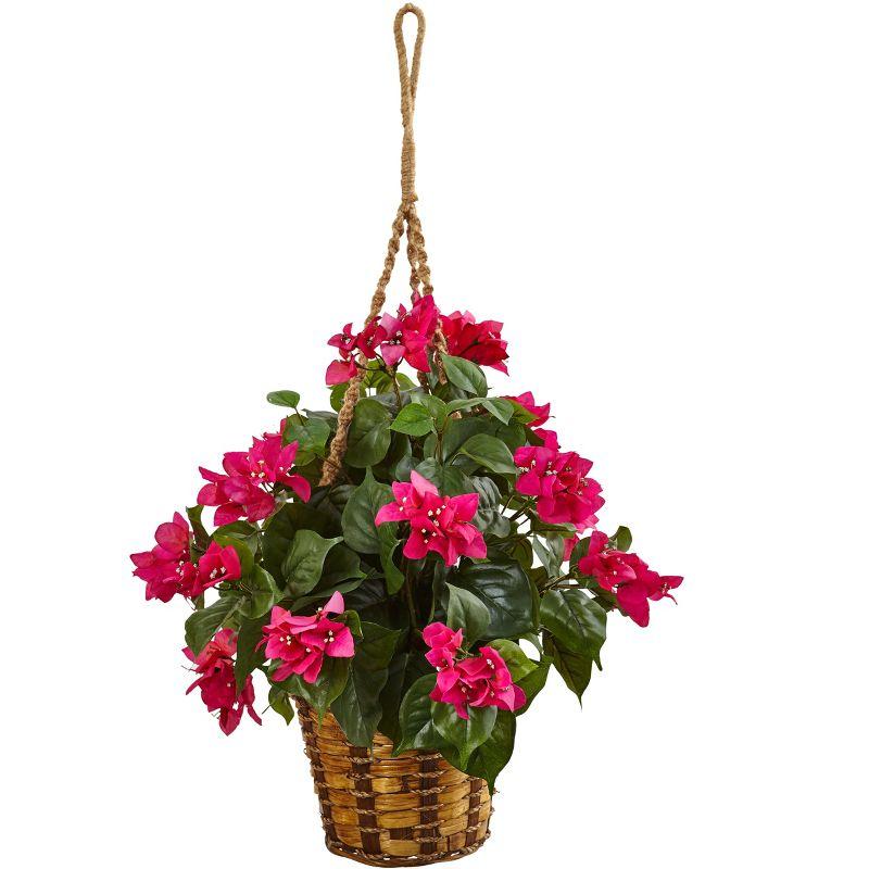 Nearly Natural Bougainvillea Flowering Artificial Plant in Hanging Basket