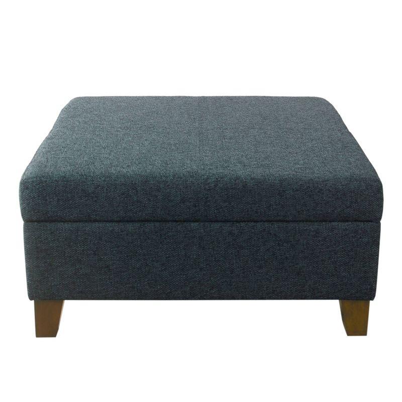 32" Luxury Square Storage Ottoman Textured Navy - HomePop: Hinged Lid, Wood Legs, Easy Assembly
