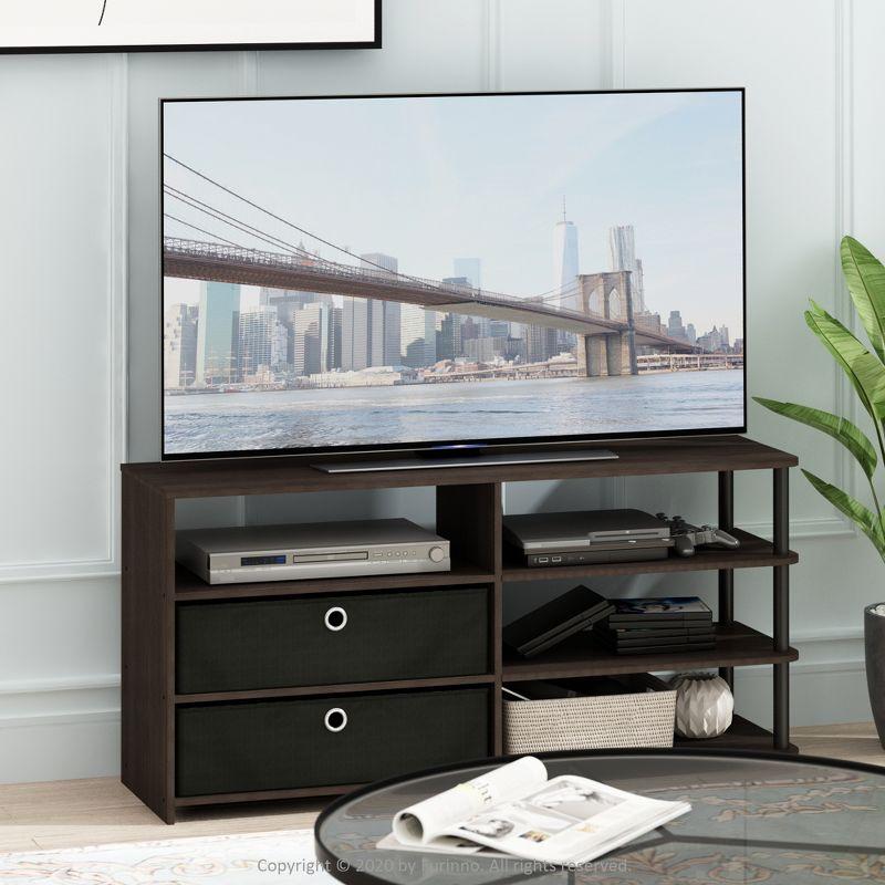 Furinno Simple Design TV Stand Entertainment Center Hold up to 50" TV with Storage Shelves & 2 Bins,Walnut