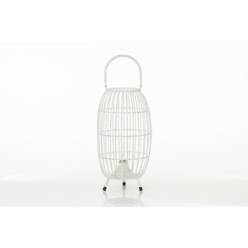 16" x 8.5" Oval Modern Metal Caged Candle Holder with Led Light Bulb Center White - Olivia & May