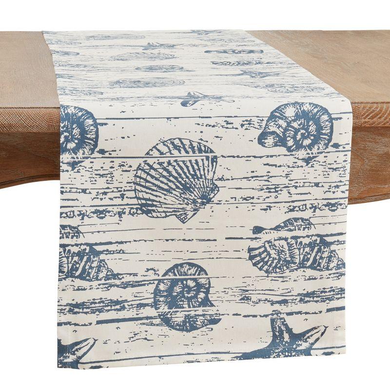 Indigo Nautical Seashell Cotton Table Runner 14" x 120"