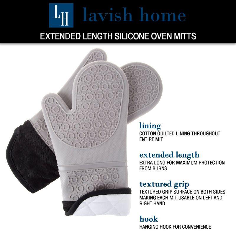 Hastings Home Extra-Long Silicone Oven Mitts - Heat-Resistant and Waterproof Potholders with Quilt Lining and 2-Sided Textured Grip