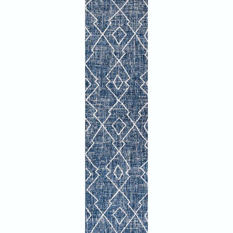 2'x8' Carwa  Diamond Trellis Indoor/Outdoor Runner Rug, Blue/Ivory - JONATHAN Y