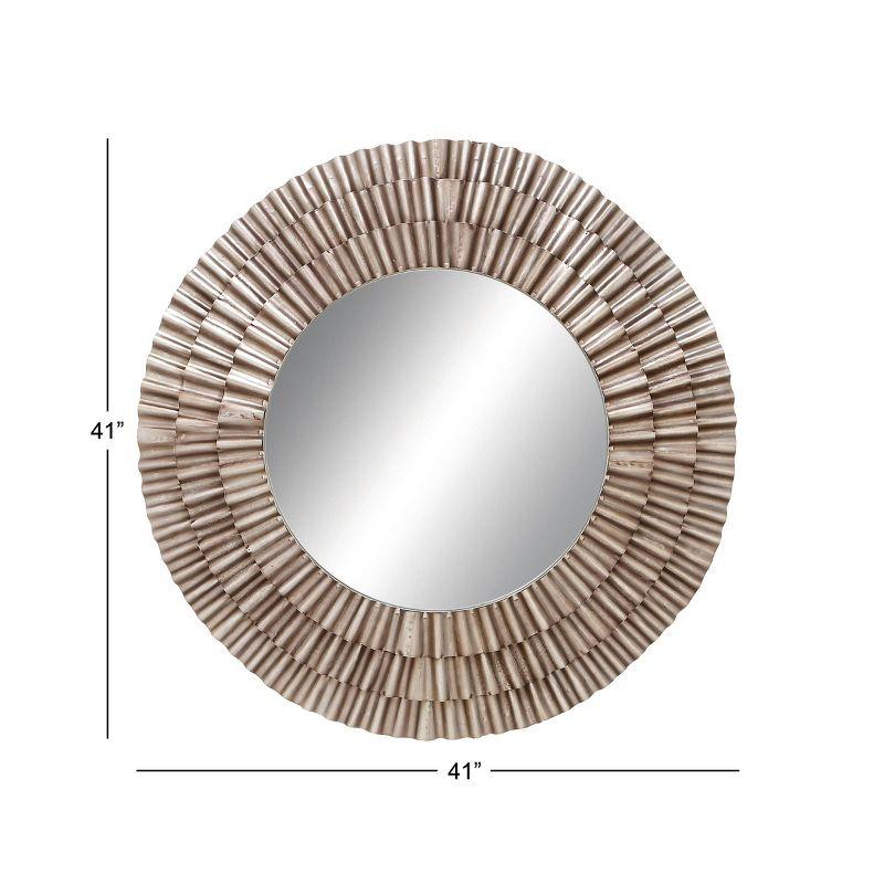 Rustic Sunburst Round Wall Mirror in Silver and Gold Leather