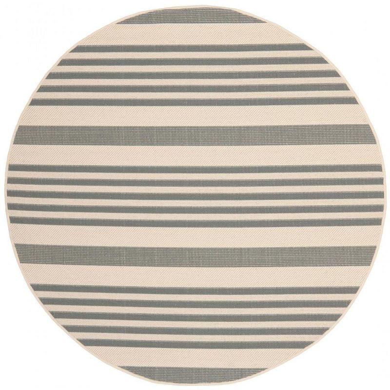 Reversible Gray Stripe Synthetic 59" Round Area Rug