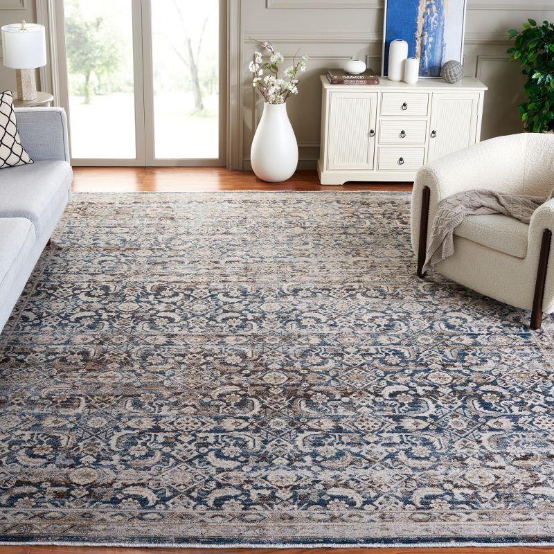 Antique Patina Blue and Beige Rectangular Wool Rug