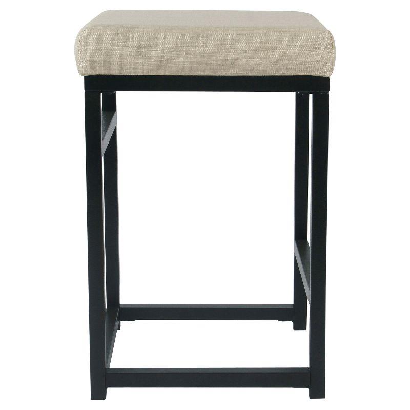 HomePop 24" Open Back Metal Counter Height Barstool Natural : Upholstered Square Seat, No Assembly Required