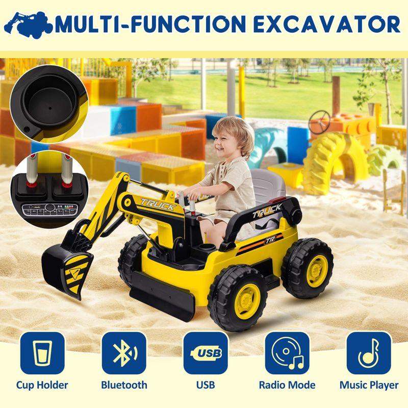 Ride On Excavator for Kids, 4WD Electric Excavator Toy, 12V Battery Powered Construction Truck Digger with Remote Control