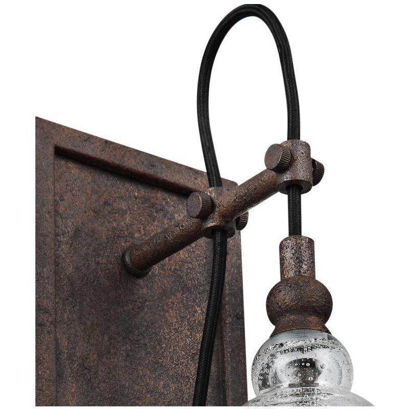 Dark Weathered Iron Dimmable Industrial Wall Sconce with Clear Seeded Glass Shade