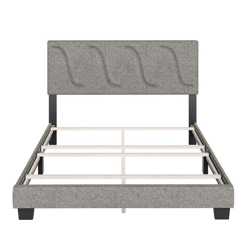 Boyd Sleep VMI0405GYQN Aberdeen Linen Upholstered Queen Size Platform Bed Frame with Decorative Design Headboard and Wood Slat Supports, Grey