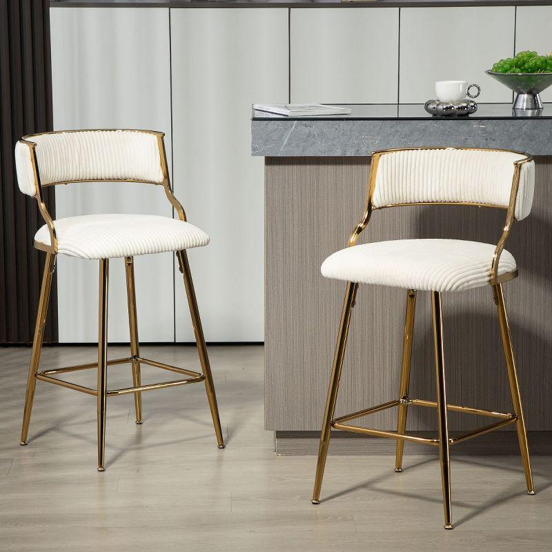 26‘’ Modern Beige Fabric Upholstered Counter Height Bar Stools Set of 2,Armless Bar Chairs with Backs&Footrest,Kitchen Island Stools-Cuddlewood