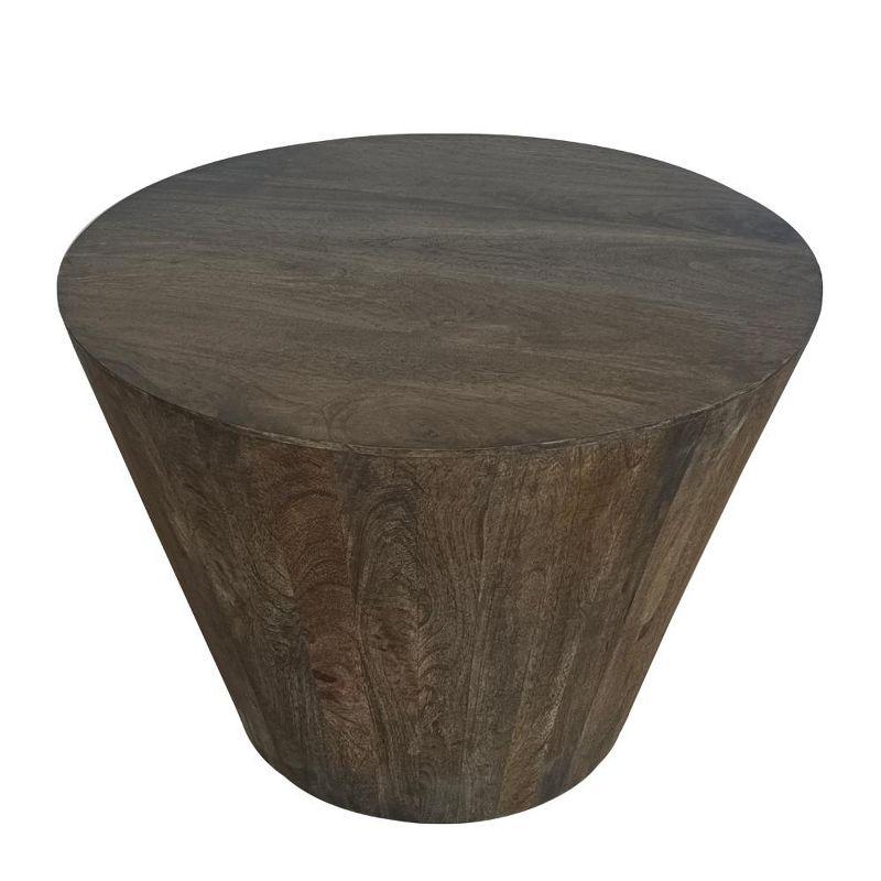 Royal Hampton 24 Inch Side End Table with Round Drum Shape, Handcrafted Mango Wood Construction, Distressed Gray