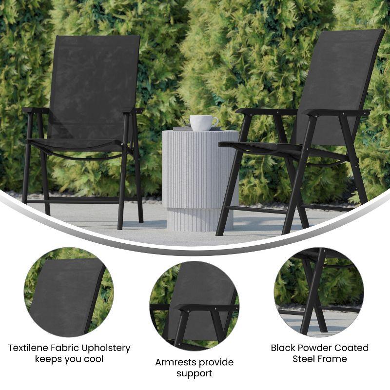 Black Metal Outdoor Folding Sling Dining Chairs, Set of 2