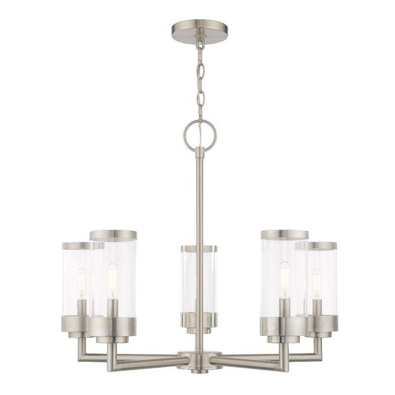 Brushed Nickel 5-Light Outdoor Chandelier with Clear Glass Shades