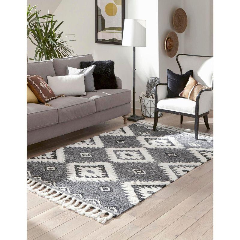 Charcoal Geometric Flat Woven Wool 4x6 Area Rug